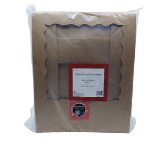 Boxrico Premium Bakery Boxes with Clear Viewing Window 10x10x2.5 Kraft Brown